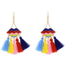 E-5479 Thread Tassel Earrings for Women Ethnic Bohemian Style Enamel Lip Hook Dangle Earring