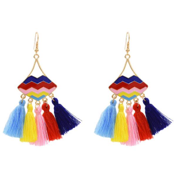 E-5479 Thread Tassel Earrings for Women Ethnic Bohemian Style Enamel Lip Hook Dangle Earring