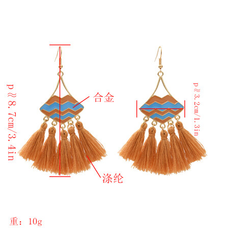 E-5479 Thread Tassel Earrings for Women Ethnic Bohemian Style Enamel Lip Hook Dangle Earring