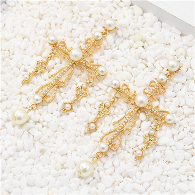 E-5478 Golden Openwork Cross Pearl Earrings Wedding Earring