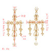 E-5478 Golden Openwork Cross Pearl Earrings Wedding Earring