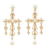 E-5478 Golden Openwork Cross Pearl Earrings Wedding Earring