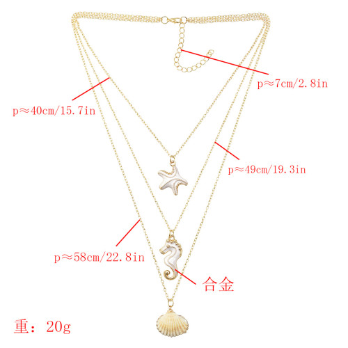N-7302 Layered Necklace Starfish Seahorse Shell Pendant Necklace Bar Y Pendant Necklace for Women