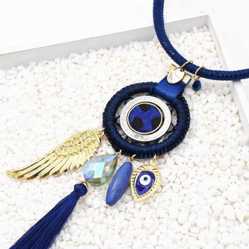 N-7301 Dream Catcher Necklace Earrings Jewelry Sets Angel Wings Devil's Eye Thread Tassel Choker For Women