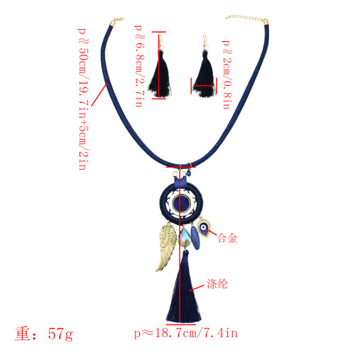 N-7301 Dream Catcher Necklace Earrings Jewelry Sets Angel Wings Devil's Eye Thread Tassel Choker For Women
