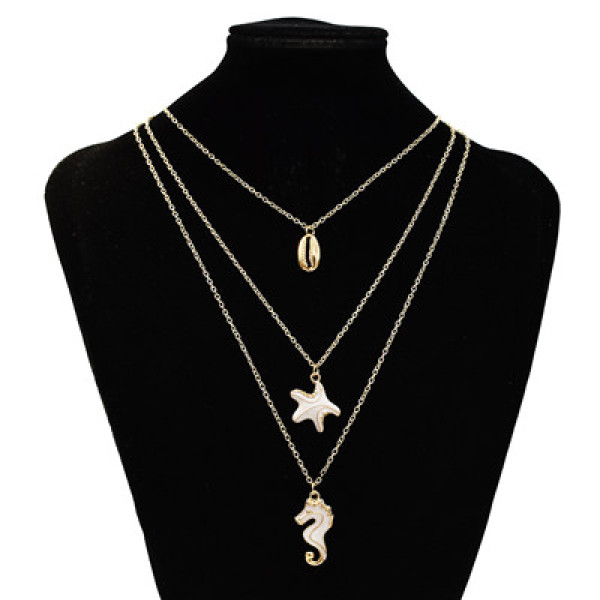 N-7304 Multi-Layer Layered Necklace Starfish Seahorse Shell Pendant Necklace for Woman
