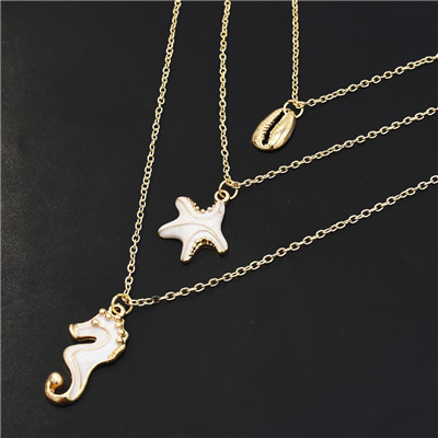 N-7304 Multi-Layer Layered Necklace Starfish Seahorse Shell Pendant Necklace for Woman