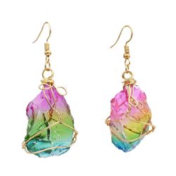 E-5486 Fashion Natural Stone Irregular Shape Blue Amethysts Quartz Crystal Stone Pendant Earring