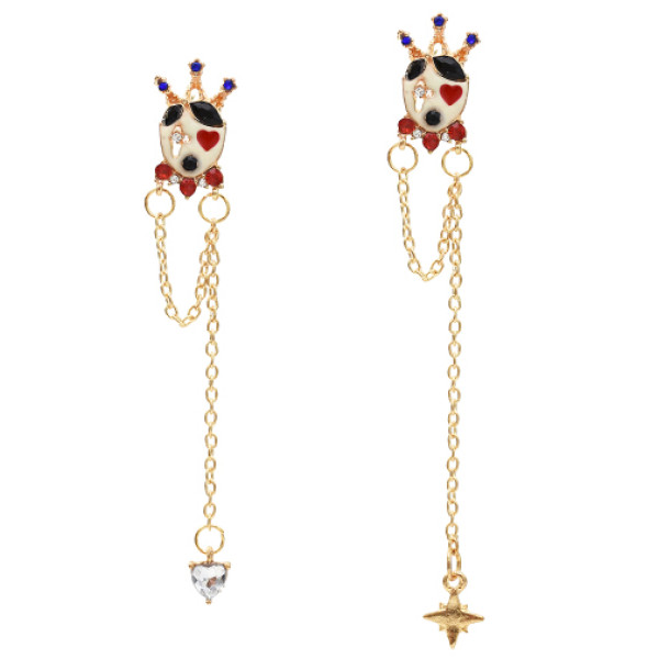 E-5487 Cute Crown Heart Star Rhinestone Long Tassel Drop Earrings for Women Girl Party Jewelry