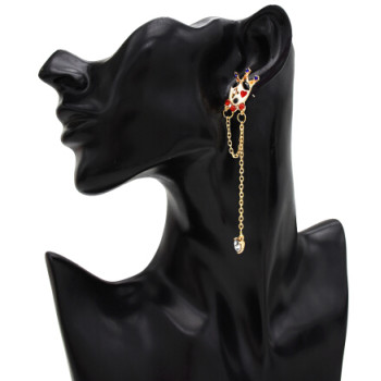 E-5487 Cute Crown Heart Star Rhinestone Long Tassel Drop Earrings for Women Girl Party Jewelry