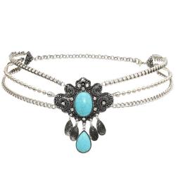 N-6780 Bohemian Fashion Women Silver Plated Chain waist Turquoise Beach Waist Body Chain