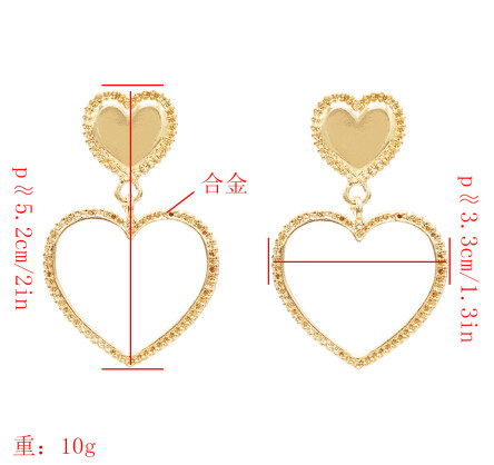 E-5491 Double Heart Shape Drop Earrings for Women Lady Wedding Party Gold Plated Jewelry