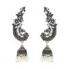 E-5349  Ethnic Vintage Style Silver Carved Flower Drop Zamak Gypsy Indian Bells Long Tassel Statement Earrings For Women Boho Jewelry