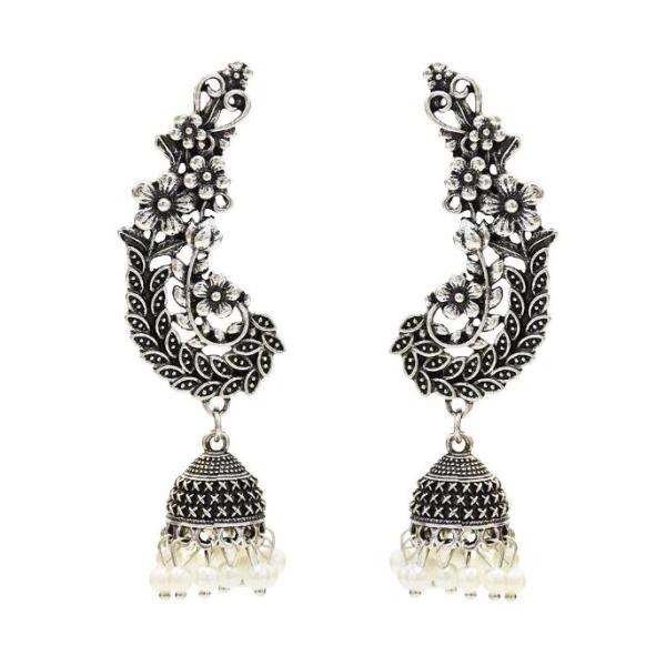 E-5349  Ethnic Vintage Style Silver Carved Flower Drop Zamak Gypsy Indian Bells Long Tassel Statement Earrings For Women Boho Jewelry