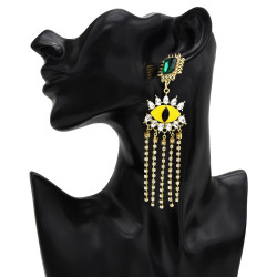 E-5497 Evil Eye Earrings Blue Rhinestone Dangle Tassel Shining Drop Earrings Women Earring Party Jewelry