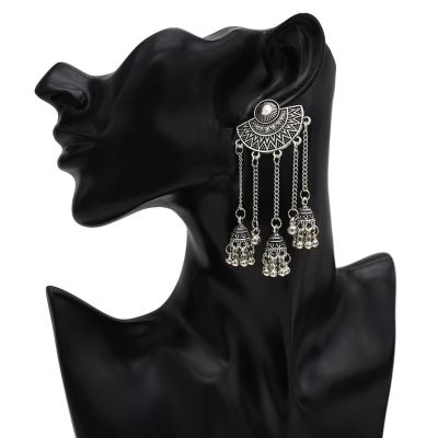 E-5500 Fashion Indian Earrings for Women Oxidized Jhumka Silver Gold Big Long Tassel Bells Drop Earring