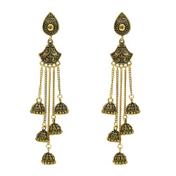 E-5501 Boho Style Women Indian Jhumka Earrings 2019 Gold Sliver Metal flower Big Bells Dangle Long Tassel Earring Ladies Gypsy Jewelry