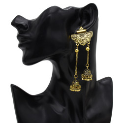 E-5502 Indian Earrings Golden Chandelier Shaped Pendant Earrings Long Tassel Gypsy Earrings