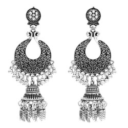 E-5503 Indian Jhumka Earrings Vintage Silver Gold Metal Bells Drop Earrings Gypsy Party Long Tassel Earring