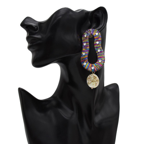 E-5504 Long oval  Earrings Vintage Geometric Statement Earrings colorful Drop Rhinestone Big Earrings for Women Jewelry
