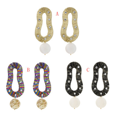 E-5504 Long oval  Earrings Vintage Geometric Statement Earrings colorful Drop Rhinestone Big Earrings for Women Jewelry