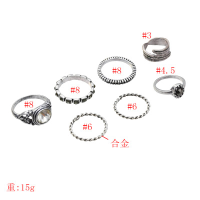 R-1516 New fashion Silver Plated Rings Rhinestone Beads Midi Finger Ring Sets  Ethnic Women Girls Gift Rings