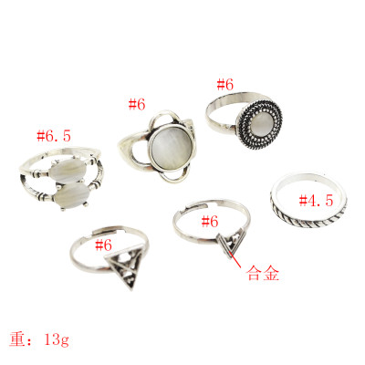 R-1516 New fashion Silver Plated Rings Rhinestone Beads Midi Finger Ring Sets  Ethnic Women Girls Gift Rings