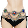 N-7308 * Bohemian Vintage Silver Plated Coin Tassel  Waist Belly Body Chain Dance Jewelry
