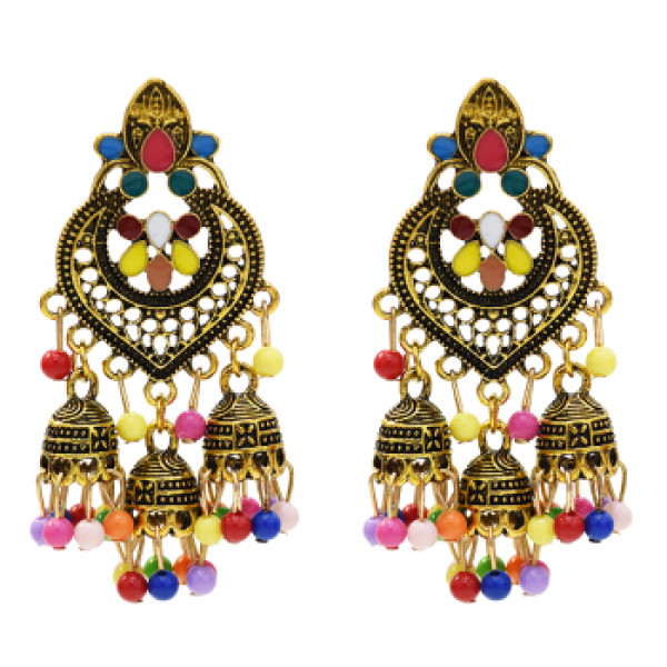 E-5505 Vintage Indian Drop Earrings for Women Gold Silver Metal Resin Beaded Tassel Earrings Gypsy Triabl Fashion Jewelry