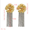 E-5512 Fashion Gold Metal Flower Earrings Women Rhinestone Long Tassel Drop Earrings Wedding Party Jewelry