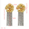 E-5512 Fashion Gold Metal Flower Earrings Women Rhinestone Long Tassel Drop Earrings Wedding Party Jewelry