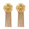 E-5512 Fashion Gold Metal Flower Earrings Women Rhinestone Long Tassel Drop Earrings Wedding Party Jewelry