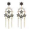 E-5511 Golden Rhinestone Small Flower Shaped Tassel Earring for Woman