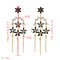 E-5511 Golden Rhinestone Small Flower Shaped Tassel Earring for Woman