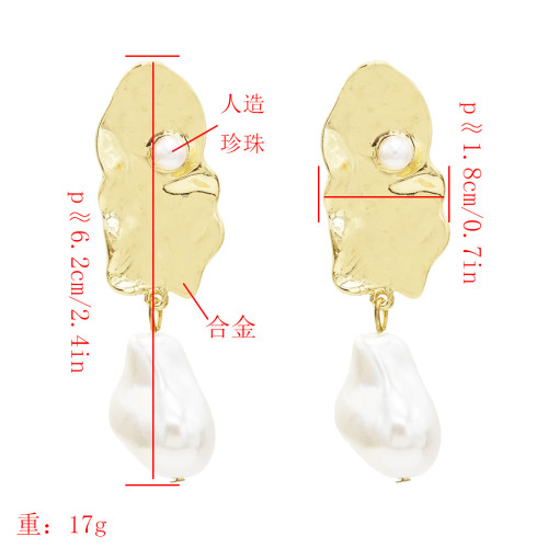 E-5514 Baroque Vintage Earrings Fashion Antique Alloy Leaf Irregular Simulated Pearl Charm Earrings for Woman pendientes mujer