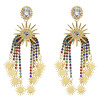 E-5519 4 Colors Elegant Sunflower Drop Earrings Big Crystal Long Tassel Earring Women Bridal Wedding Party Jewelry