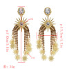 E-5519 4 Colors Elegant Sunflower Drop Earrings Big Crystal Long Tassel Earring Women Bridal Wedding Party Jewelry