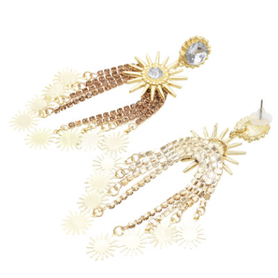 E-5519 4 Colors Elegant Sunflower Drop Earrings Big Crystal Long Tassel Earring Women Bridal Wedding Party Jewelry