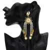 E-5519 4 Colors Elegant Sunflower Drop Earrings Big Crystal Long Tassel Earring Women Bridal Wedding Party Jewelry