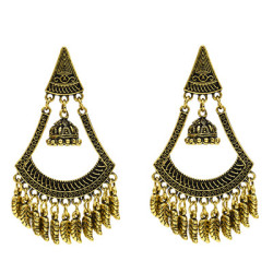 E-5518 Vintage Gold Triangle Bell Tassel Earrings Party Earrings