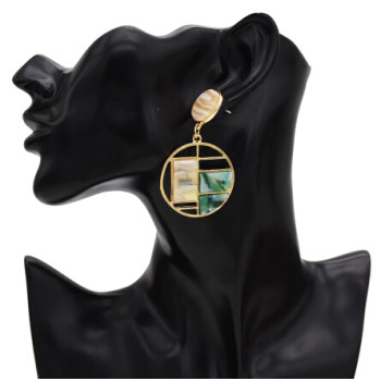 E-5525 Fashion Geometric Acrylic Earrings for Women Boho Round Gold Metal Drop Earring Wedding Party Gift