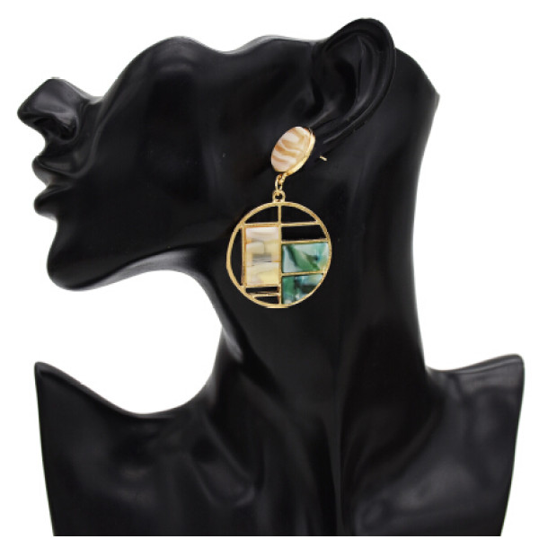 E-5525 Fashion Geometric Acrylic Earrings for Women Boho Round Gold Metal Drop Earring Wedding Party Gift