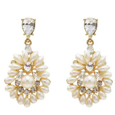 E-5529 Elegant Flower Pearl Crystal Drop Earrings Bridal Gold Silver Metal Wedding Rhinestone Earring Party Jewelry