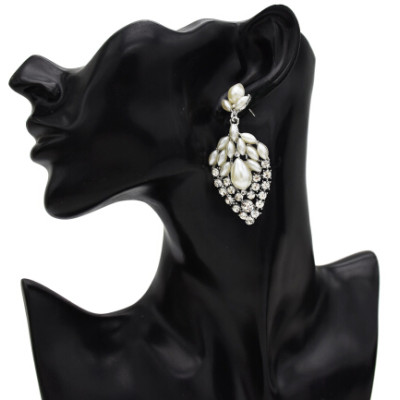 E-5529 Elegant Flower Pearl Crystal Drop Earrings Bridal Gold Silver Metal Wedding Rhinestone Earring Party Jewelry