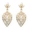 E-5529 Elegant Flower Pearl Crystal Drop Earrings Bridal Gold Silver Metal Wedding Rhinestone Earring Party Jewelry