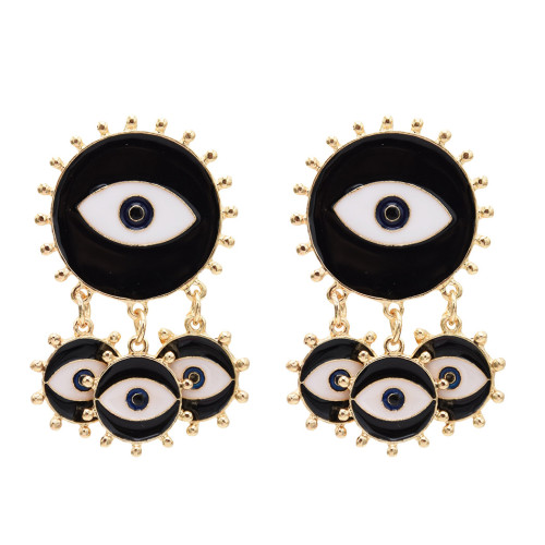 E-5530 Vintage Ethnic Black Color Big Eyes Charm Stud Earrings for Women Fashion Jewelry Bohemian Collection Earrings Accessories