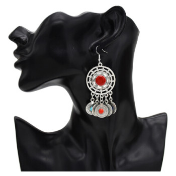 E-5533 Gypsy Vintage Silver Gold Metal Coin Earrings Colorful Acrylic Beaded Tassel Drop Earring Indian Party Jewelry
