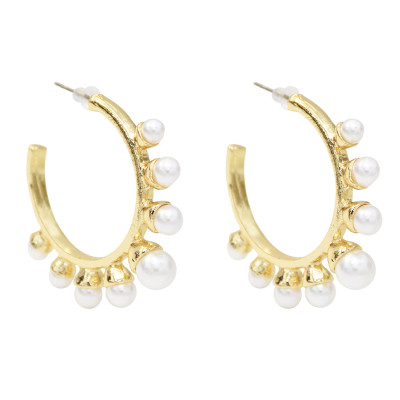 E-5534 Metal texture geometric C-shaped pearl earrings Simple trend simple girl earrings party gift