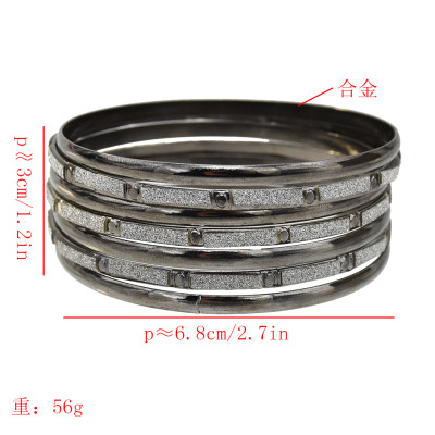 B-0995 7Pcs/Set Alloy ring bracelet punk shiny Bangle Bracelet nightclub black jewelry  For Women