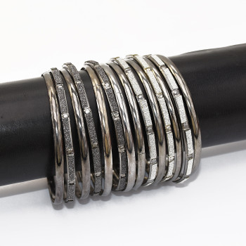 B-0995 7Pcs/Set Alloy ring bracelet punk shiny Bangle Bracelet nightclub black jewelry  For Women